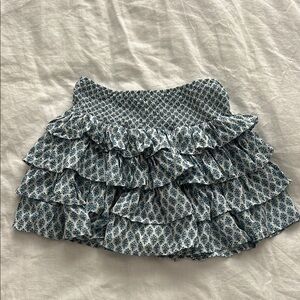 Blue Patterned Ruffle Skirt